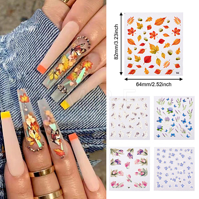 Beadthoven 10Pcs 10 Style 5D Nail Art Water Transfer Stickers Decals MRMJ-BT0001-03-1
