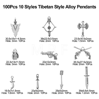 100Pcs 10 Styles Tibetan Style Alloy Pendants & Links/Connectors TIBEP-CJ0002-20-1