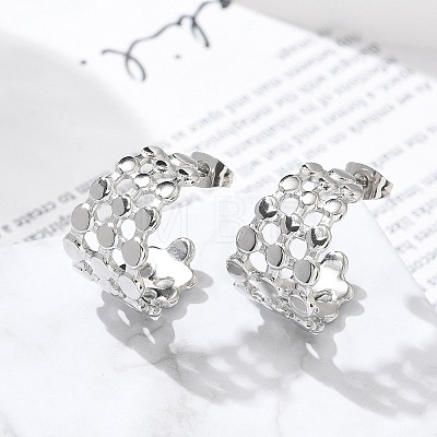 304 Stainless Steel C-Shaped Stud Earrings for Women EJEW-A119-15P-1