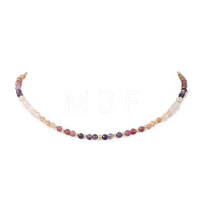 Natural Amethyst & Tourmaline & Sunstone & Rose Quartz Round Beaded Necklaces and Bracelet Set SJEW-JS01383-1