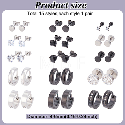 28Pcs 9 Style Clear Cubic Zirciona Diamond & Flat Round Stud Earrings & Ear False Plugs & Hoop Earrings EJEW-AN0003-46-1