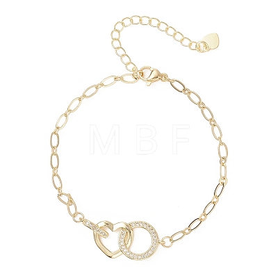 Brass Micro Pave Clear Cubic Zirconia Ring & Heart Link Bracelets BJEW-JB13158-1