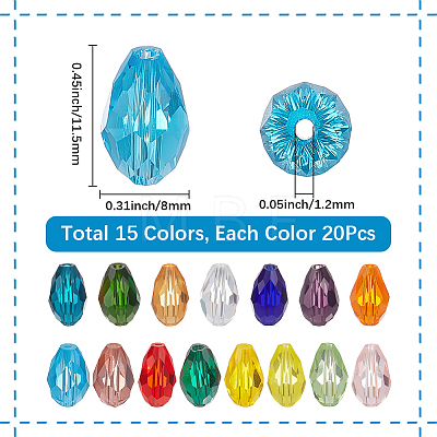 300Pcs 15 Colors Transparent Glass Beads EGLA-SP0001-40-1