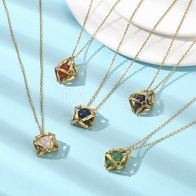 Mixed Round Natural Gemstone Pendant Necklaces NJEW-JN04548-01-1