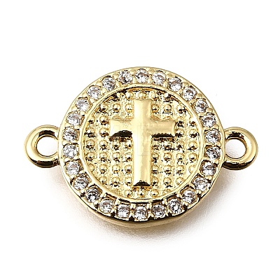 Religion Brass Micro Pave Clear Cubic Zirconia Connector Charms KK-G602-07G-01-1