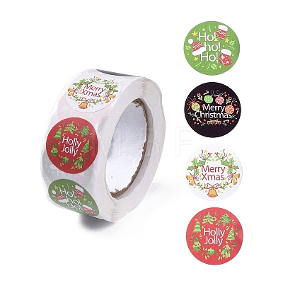 4 Patterns Christmas Round Dot Self Adhesive Paper Stickers Roll DIY-A042-03B-1