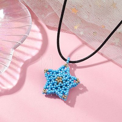 Glass Seed Beaded Star Pendant Necklaces NJEW-MZ00081-02-1