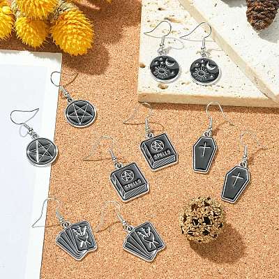 Gothic Style Pentagram/Coffin/Book Dangle Earrings for Women EJEW-JE05299-1