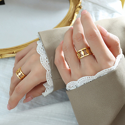 Adjustable 304 Stainless Steel Wide Band Cuff Open Rings for Women OK7219-1-1
