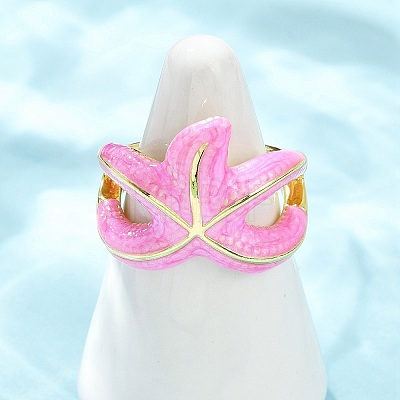 Brass Enamel Adjustable Cuff Rings for Women RJEW-G357-01K-1