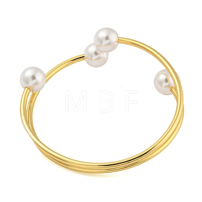 Rack Plating Brass & Round ABS Plastic Imitation Pearl Bangles BJEW-Q347-02G-1