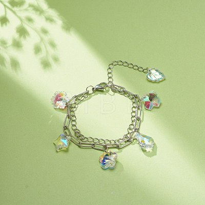 Colorful Rhinestone Flower & Star & Leaf & Cross Charms Multi-strand Bracelet BJEW-JB08703-1