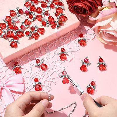 90Ppcs 3 Styles Valentine's Day Glass Pendants PALLOY-CJ00117-1