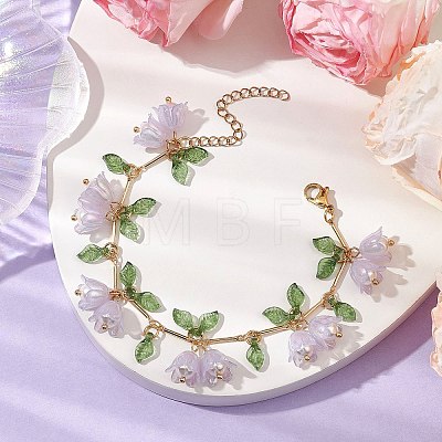 Flower Leaf Shell Pearl & Acrylic Charm Bracelets BJEW-TA00535-01-1