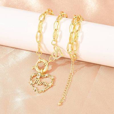 Mother's Day Brass Pave Clear Cubic Zirconia Mama Heart Pendant Necklaces NJEW-A071-04G-1