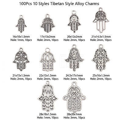 100Pcs 10 Styles Tibetan Style Alloy Pendants TIBEP-CJ0001-56-1