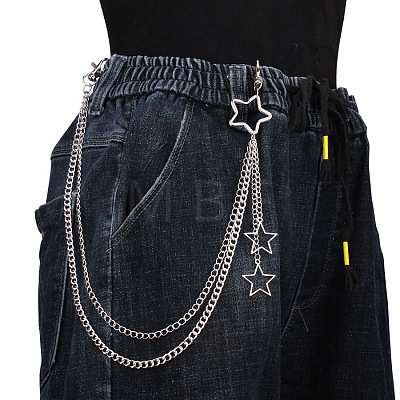 Iron Double Layer Curb Chain Hollow Star Char Pants Chains for Men Women WGF9380-01-1