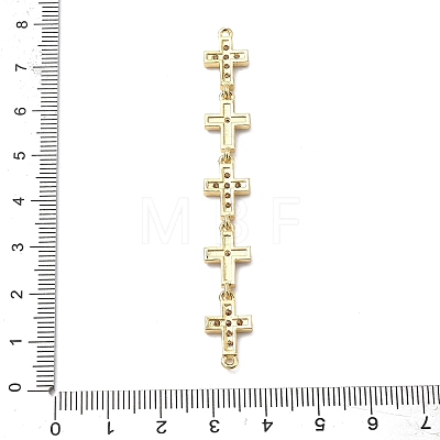 Brass Micro Pave Clear Cubic Zirconia 5 Cross Links Connector Charms KK-H539-15G-06-1
