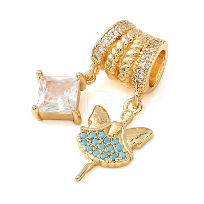 Brass Micro Pave Cubic Zirconia European Dangle Charms CU-CBA2C2D-17G-02-1