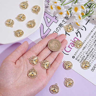 20 Pcs Flat Round with Bee Alloy Insect Charms for Jewelry Earring Making Crafts JX298A-1