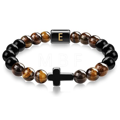 8MM Natural Tiger Eye and Matte Black Obsidian Round Beaded Stretch Bracelets SL9862-5-1
