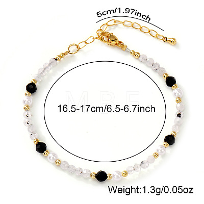 Quartz Crystal & Black Agate Beaded Bracelet for Women KS6100-1