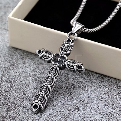 Vintage 304 Stainless Steel Double-Sided Viking Flower Cross Pendant Necklaces for Men Women WGAAC2B-01-1