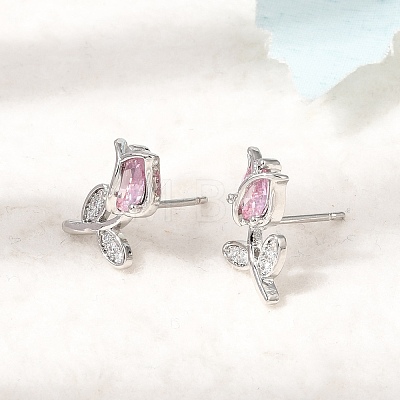 Brass Micro Pave Cubic Zirconia Stud Earrings KK-CBA8324-19P-02-1