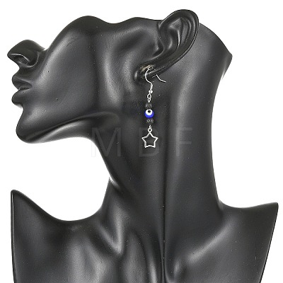 Handmade Evil Eye Lampwork and Natural Lava Rock Dangle Earrings EJEW-JE07451-02-1