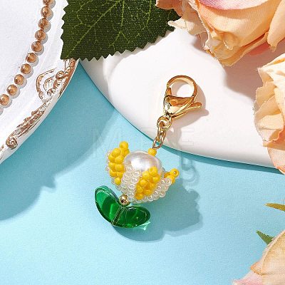 Flower Glass Seed Beaded Pendant Decorations HJEW-MZ00163-03-1