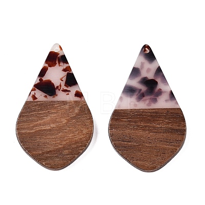 Transparent Resin and Walnut Wood Pendants RESI-T057-06B-1