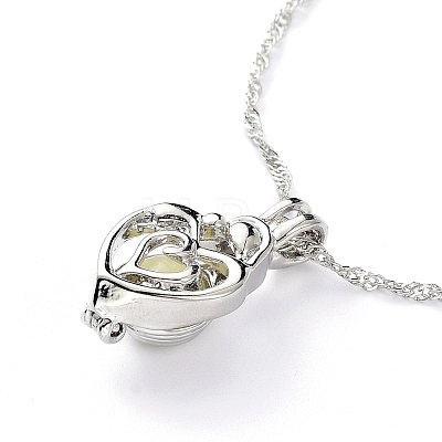 Luminous Alloy Locket Heart Pendant Necklaces NJEW-F284-07A-1