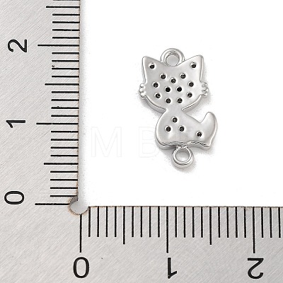 Brass Pave Clear & Black Cubic Zirconia Pet Kitten Connector Charms KK-Z061-01P-01-1