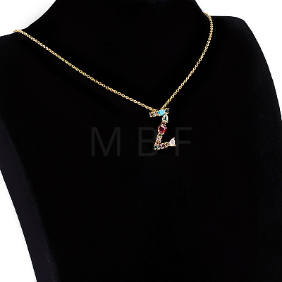 Golden Brass Micro Pave Cubic Zirconia Initial Pendants Necklaces NJEW-S069-JN002-Z-1