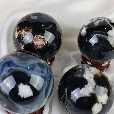 Natural Black Cherry Blossom Agate Crystal Ball PW-WG77102-01-1