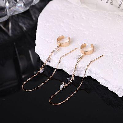 Brass Clear Cubic Zirconia Horse Eye Tassel Dangle Earrings FS-WGA0198-01-1