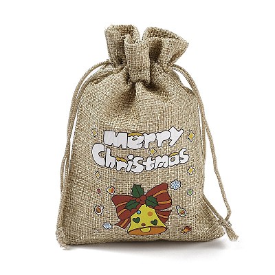 Christmas Printed Burlap Packing Pouches Drawstring Bags ABAG-Q053-02A-10-1