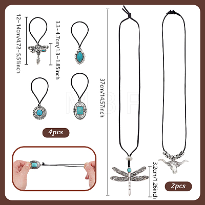 6Pcs Synthetic Turquoise & Alloy Necklaces & Hair Tie Kits SJEW-PH00014-1