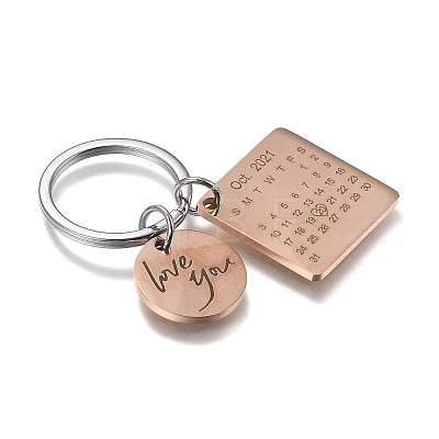Engraved Calendar Date Stainless Steel Keychain KEYC-A028-RG&P-1