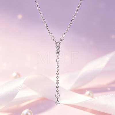 Brass Micro Pave Clear Cubic Zirconia Tassel Lariat Y Necklaces for Women WGB9A21-02-1