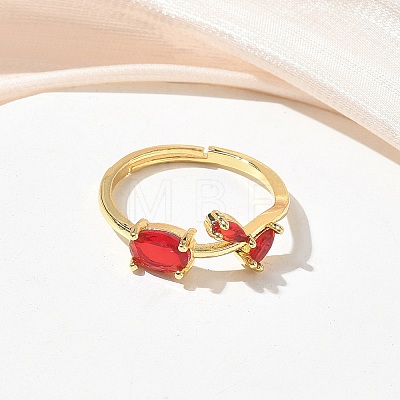 Flower Brass Glass Adjustable Finger Rings GL-CBA18A7-01G-05-1