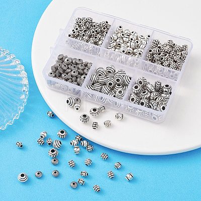 370Pcs 6 Styles Tibetan Style Alloy Spacer Beads TIBEB-YW0001-13-1