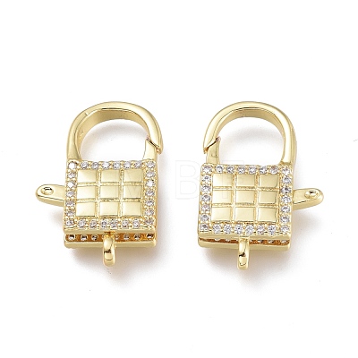 Brass Micro Pave Clear Cubic Zirconia Lobster Claw Clasps ZIRC-Q024-21G-1