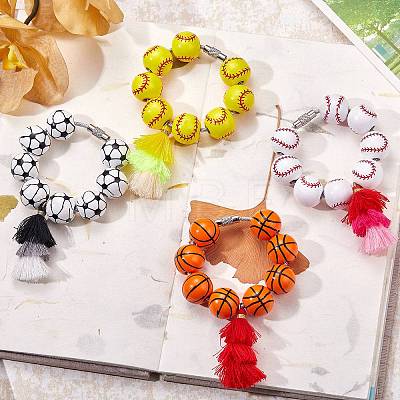 Football Wood Beads Pendant Decoration HJEW-SW00116-1