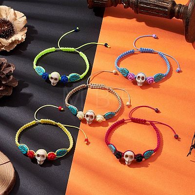 5Pcs 5 Colors Adjustable Synthetic Dyed Turquoise & Magnesite Braided Bead Bracelet Sets BJEW-JB10603-1