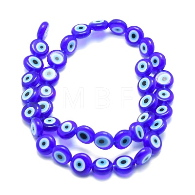 Handmade Evil Eye Lampwork Flat Round Bead Strands LAMP-L058-6mm-12-1