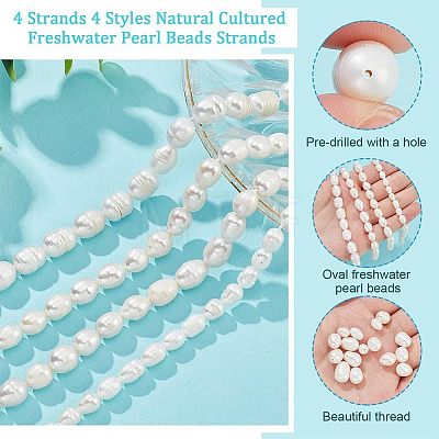  4 Strands 4 Styles Natural Cultured Freshwater Pearl Beads Strands PEAR-NB0001-87-1