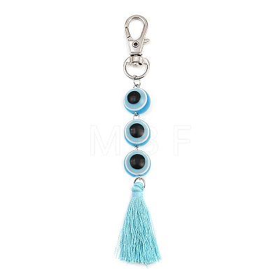 Resin Evil Eye Round Bead & Polyester Tassel Pendant Decorations HJEW-JM04165-01-1