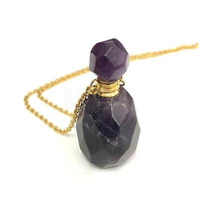 Natural Amethyst Openable Perfume Bottle Pendant Necklaces NJEW-G325-01G-1