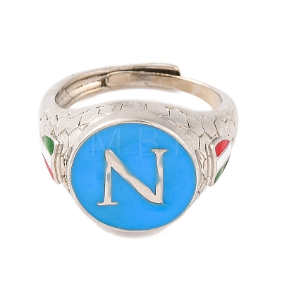 Round with Letter N Brass Enamel Adjustable Rings RJEW-U009-09P-1